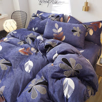 HKM-872339 Flannel Bedding Set of 4 with Cute Floral Patterns - Includes Bed Sheet Cover, Quilt Cover, and Pillowcase