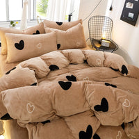 HKM-872339 Flannel Bedding Set of 4 with Cute Floral Patterns - Includes Bed Sheet Cover, Quilt Cover, and Pillowcase