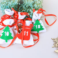 HKM-872467 Christmas Countdown Hanging Bag Calendar – Felt, 11x16cm, 24 Pack, Decorative Storage with Rope