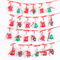 HKM-872467 Christmas Countdown Hanging Bag Calendar – Felt, 11x16cm, 24 Pack, Decorative Storage with Rope