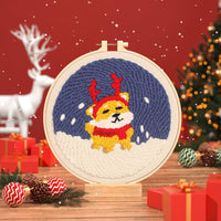 HKM-873171 Beginners' Christmas Poke Embroidery Material Package with Cartoon Patterns and Tools