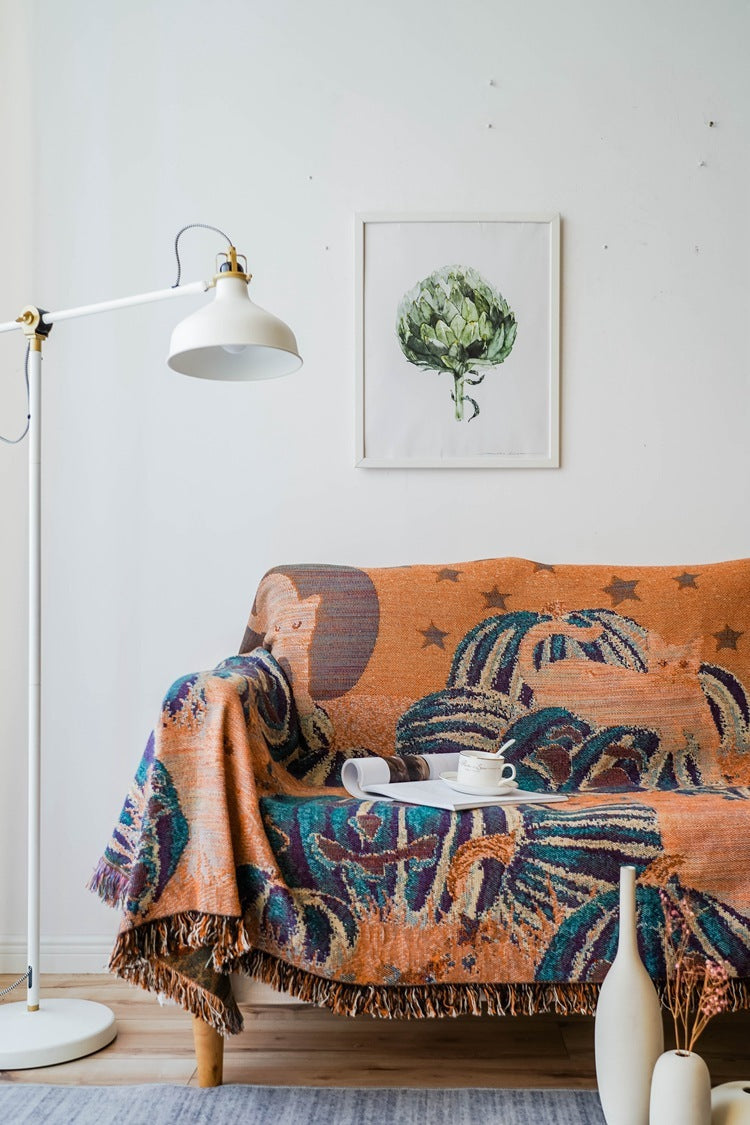 HKM-873171 Halloween-Inspired Cotton and Polyester Tassel Line Blanket for Sofa, Bed, and Window Sill