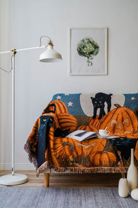 HKM-873171 Halloween-Inspired Cotton and Polyester Tassel Line Blanket for Sofa, Bed, and Window Sill