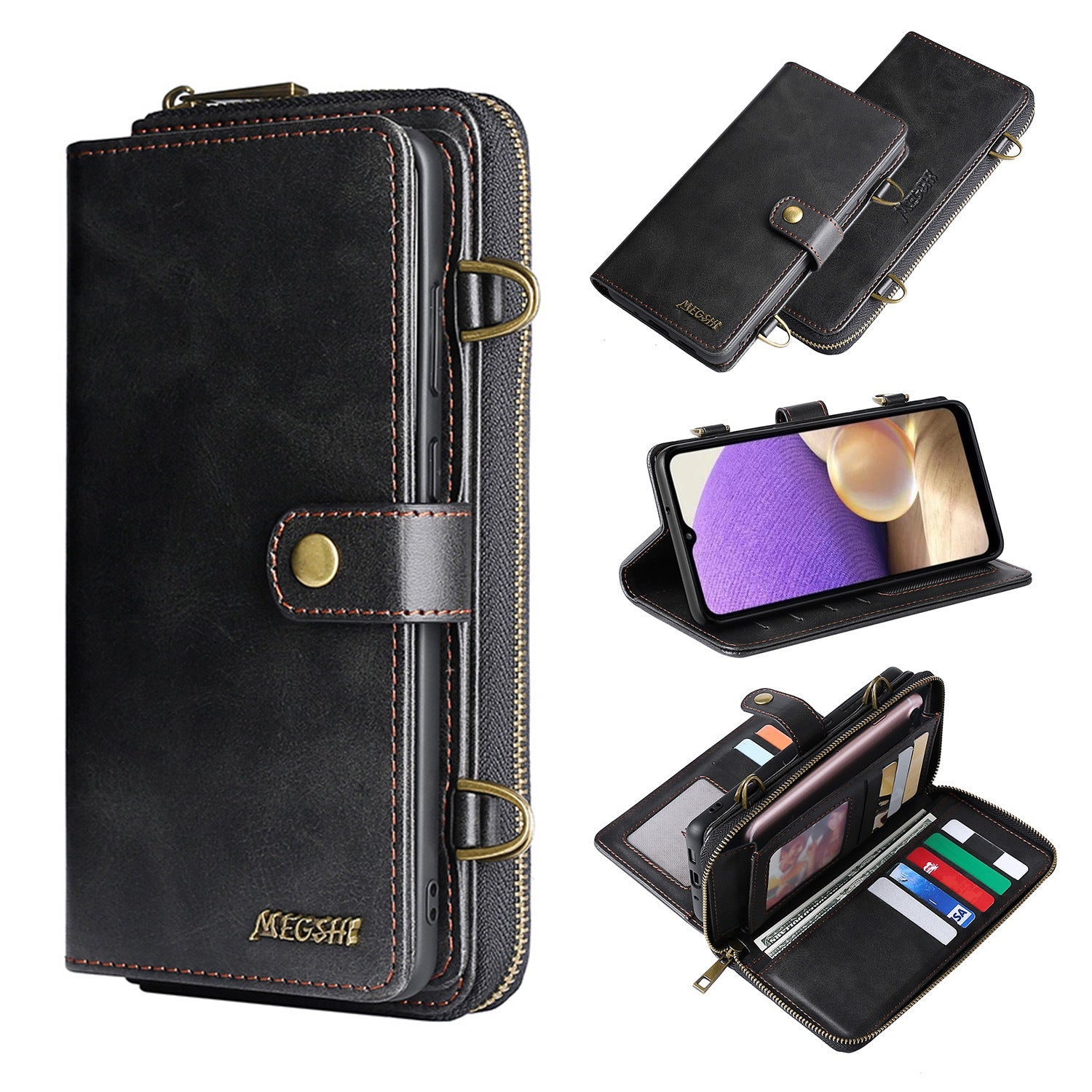 HKM-873427 Universal Multifunctional Leather Wallet Case for iPhone and Samsung - Stylish, Durable TPU+PC Design