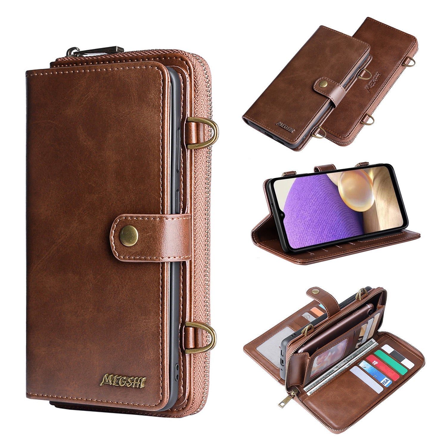 HKM-873427 Universal Multifunctional Leather Wallet Case for iPhone and Samsung - Stylish, Durable TPU+PC Design