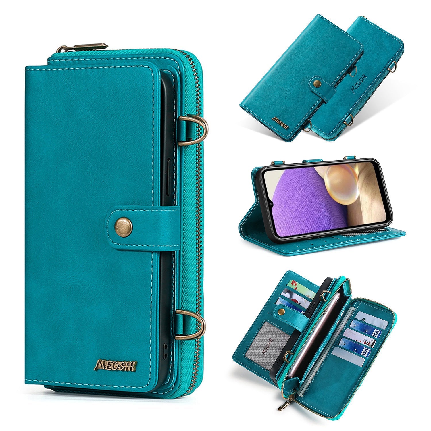 HKM-873427 Universal Multifunctional Leather Wallet Case for iPhone and Samsung - Stylish, Durable TPU+PC Design