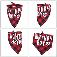 HKM-873491 Dog Birthday Plaid Triangle Scarf for All Seasons, Cotton Saliva Towel, Custom Size Available