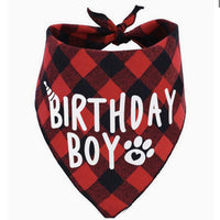 HKM-873491 Dog Birthday Plaid Triangle Scarf for All Seasons, Cotton Saliva Towel, Custom Size Available