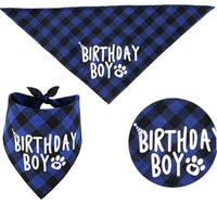 HKM-873491 Dog Birthday Plaid Triangle Scarf for All Seasons, Cotton Saliva Towel, Custom Size Available