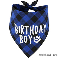 HKM-873491 Dog Birthday Plaid Triangle Scarf for All Seasons, Cotton Saliva Towel, Custom Size Available