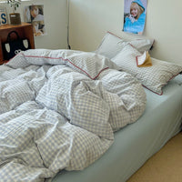 HKM-873491 Small Plaid Pure Cotton Four-Piece Bedding Set with Quilt Cover and Fitted Sheets in Multiple Sizes