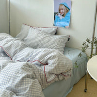 HKM-873491 Small Plaid Pure Cotton Four-Piece Bedding Set with Quilt Cover and Fitted Sheets in Multiple Sizes