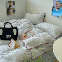 HKM-873491 Small Plaid Pure Cotton Four-Piece Bedding Set with Quilt Cover and Fitted Sheets in Multiple Sizes