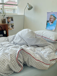 HKM-873491 Small Plaid Pure Cotton Four-Piece Bedding Set with Quilt Cover and Fitted Sheets in Multiple Sizes