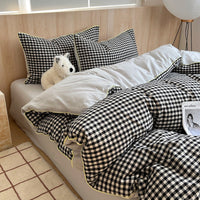 HKM-873491 Small Plaid Pure Cotton Four-Piece Bedding Set with Quilt Cover and Fitted Sheets in Multiple Sizes