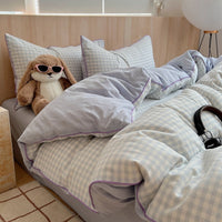 HKM-873491 Small Plaid Pure Cotton Four-Piece Bedding Set with Quilt Cover and Fitted Sheets in Multiple Sizes
