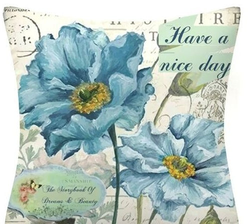 HKM-873619 Blue Floral and Bird Fabric Sofa Cushion with PP Cotton Filling