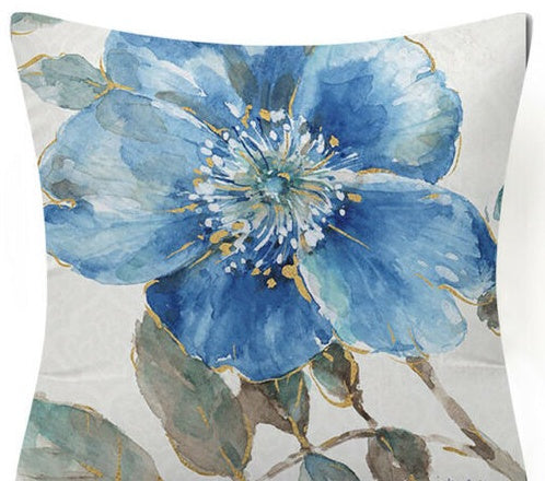 HKM-873619 Blue Floral and Bird Fabric Sofa Cushion with PP Cotton Filling