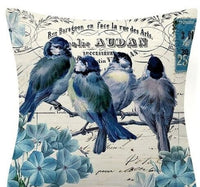 HKM-873619 Blue Floral and Bird Fabric Sofa Cushion with PP Cotton Filling