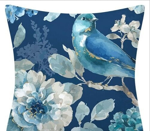 HKM-873619 Blue Floral and Bird Fabric Sofa Cushion with PP Cotton Filling