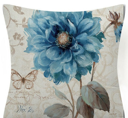 HKM-873619 Blue Floral and Bird Fabric Sofa Cushion with PP Cotton Filling