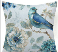 HKM-873619 Blue Floral and Bird Fabric Sofa Cushion with PP Cotton Filling