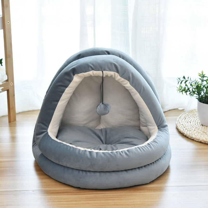 HKM-873619 Cozy Closed Cat Yurt for All Seasons - Soft PP Cotton Design (Size M, L, XL)