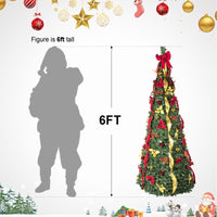 HKM-873619 Prelit Pop-Up Christmas Tree with Warm LED Lights, Gold and Red Ornaments for Easy Holiday Decor