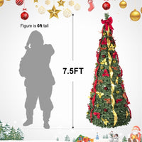 HKM-873619 Prelit Pop-Up Christmas Tree with Warm LED Lights, Gold and Red Ornaments for Easy Holiday Decor