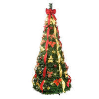 HKM-873619 Prelit Pop-Up Christmas Tree with Warm LED Lights, Gold and Red Ornaments for Easy Holiday Decor