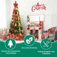HKM-873619 Prelit Pop-Up Christmas Tree with Warm LED Lights, Gold and Red Ornaments for Easy Holiday Decor