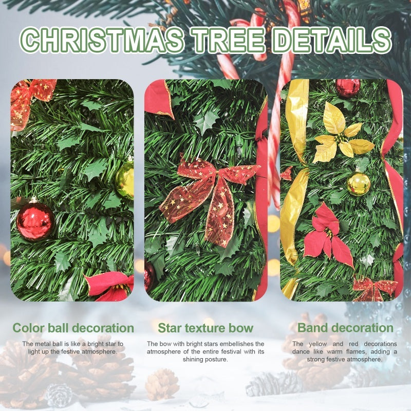 HKM-873619 Prelit Pop-Up Christmas Tree with Warm LED Lights, Gold and Red Ornaments for Easy Holiday Decor