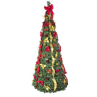 HKM-873619 Prelit Pop-Up Christmas Tree with Warm LED Lights, Gold and Red Ornaments for Easy Holiday Decor