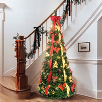 HKM-873619 Prelit Pop-Up Christmas Tree with Warm LED Lights, Gold and Red Ornaments for Easy Holiday Decor