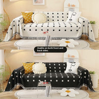 HKM-874387 Waterproof Chenille Sofa Towel in Checkered Pattern - Yellow, Gray, Bean Green, and Black Squares