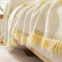 HKM-874387 Waterproof Chenille Sofa Towel in Checkered Pattern - Yellow, Gray, Bean Green, and Black Squares