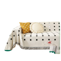 HKM-874387 Waterproof Chenille Sofa Towel in Checkered Pattern - Yellow, Gray, Bean Green, and Black Squares