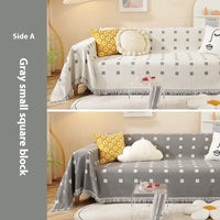HKM-874387 Waterproof Chenille Sofa Towel in Checkered Pattern - Yellow, Gray, Bean Green, and Black Squares