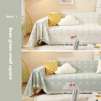 HKM-874387 Waterproof Chenille Sofa Towel in Checkered Pattern - Yellow, Gray, Bean Green, and Black Squares