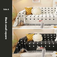 HKM-874387 Waterproof Chenille Sofa Towel in Checkered Pattern - Yellow, Gray, Bean Green, and Black Squares