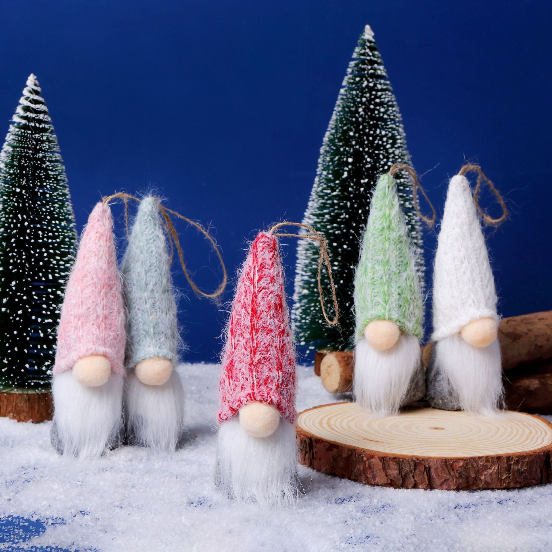 HKM-874451 Set of 5 Handmade Wool Faceless Plush Doll Ornaments for Christmas Decor