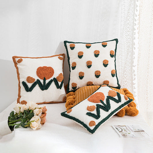 HKM-874451 Velvet Embroidered Sofa Cushion Cover - Floral and Plant Designs, 45x45cm & 30x50cm