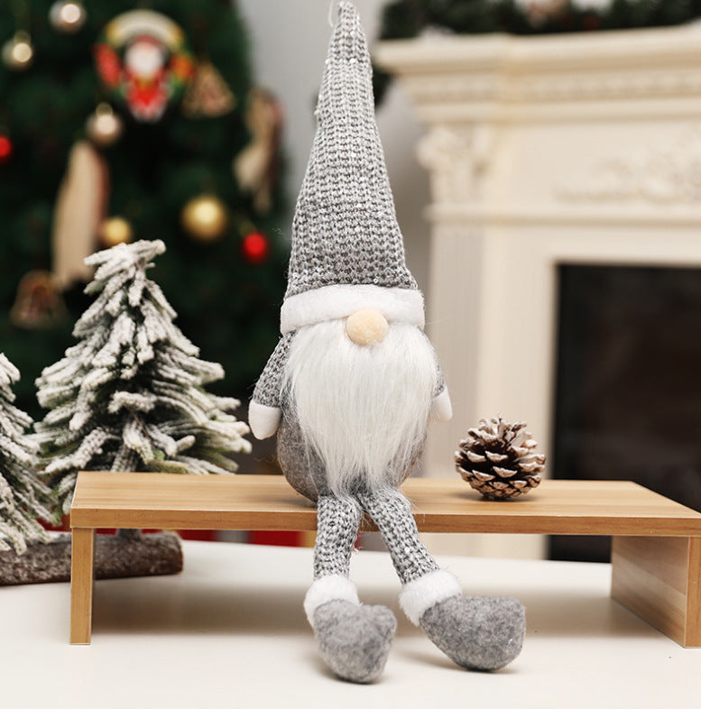 HKM-874771 Forest Elderly Doll Christmas Ornament with Snowflake Knitted Hat - 19cm Cloth Decoration