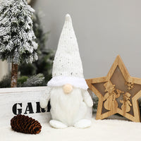 HKM-874771 Forest Elderly Doll Christmas Ornament with Snowflake Knitted Hat - 19cm Cloth Decoration