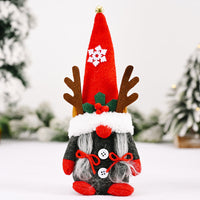 HKM-874771 Forest Elderly Doll Christmas Ornament with Snowflake Knitted Hat - 19cm Cloth Decoration
