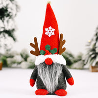 HKM-874771 Forest Elderly Doll Christmas Ornament with Snowflake Knitted Hat - 19cm Cloth Decoration
