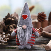 HKM-874771 Forest Elderly Doll Christmas Ornament with Snowflake Knitted Hat - 19cm Cloth Decoration