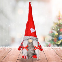 HKM-874771 Forest Elderly Doll Christmas Ornament with Snowflake Knitted Hat - 19cm Cloth Decoration