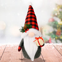 HKM-874771 Forest Elderly Doll Christmas Ornament with Snowflake Knitted Hat - 19cm Cloth Decoration