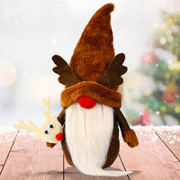 HKM-874771 Forest Elderly Doll Christmas Ornament with Snowflake Knitted Hat - 19cm Cloth Decoration